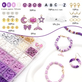 Dotilili 3164 Pcs Purple Clay Beads Bracelet Making Kit, Flat Round Polymer Clay Beads Friendship Beads with Letter Beads Charms 6mm Heishi Beads Jewelry Making Kit for Crafts Necklace Girls Gift