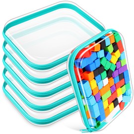 Sanwuta 6 Pcs Clear Hard Zipper Case Hard Plastic Zipper Pouches Transparent Makeup Bag Pencil Pouches for Travel Snacks Christmas Trinket Storage Organizer Box(Teal,9.84 x 7.87 x 2 Inch)