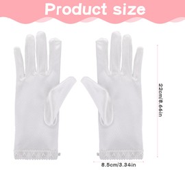 Trinkrittey Short Satin Gloves White Gloves Women Pearl Bridal Gloves Floral Tea Party Opera Gloves Tuxedo Gloves for 1920s Fashion Accessories Floral Tea Party