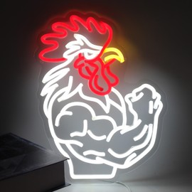 ASONGLIFE Muscular Rooster Neon Sign for Home Gym Decor, Bodybuilding Chicken Led Sign for Workout Trainer Room, Farmhouse,Wall Décor,Sports Room, Party, Bar,Fitness Club Decoration