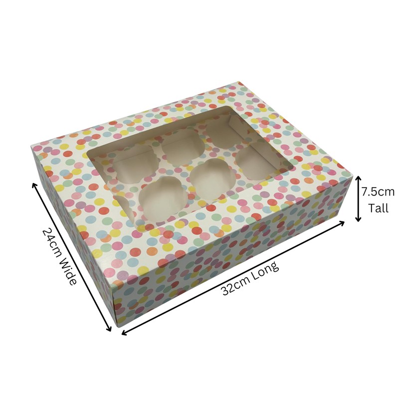 SwiftPick Home 3 Pack 12 Hole Cupcake Boxes |Multicoloured Polka