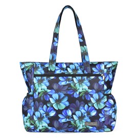 CLOUDMUSIC Shoulder Tote Bag For Women Fashion With Cup Holder Work Shopping Weekend Travelling Sports Fitting Hiking(Blue Flowers)