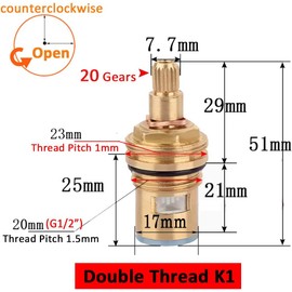 Válvula de cartucho cerámico para grifo, cartuchos de disco cerámico de latón G1/2" de repuesto para agua fría y caliente (Tipo K1- H51mm)