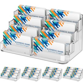 MaxGear Acrylic Business Card Holder for Desk Multiple Business Card Holders, Business Card Stand Card Display Holder, Clear Plastic Business Card Holder Display Office, 8 Pocket 4 Pack