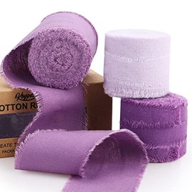 Keypan Purple Ribbon 1-1/2 x 15 Yards Handmade Cotton Frayed Fringe Fabric Ribbons for Crafts Flower Bouquets Wedding Baby Shower Home DIY Decor
