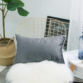 Home Brilliant Solid Velvet Rectangular Accent Throw Pillow Cover Cushion Cover Pillowcase for Bed Office Kids, 12 x 20 Inch, Gun Metal Grey