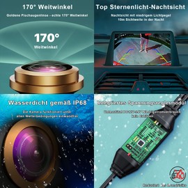 GREENAUTO HD Rückfahrkamera, High Definition 720P Auflösung，170° ultrabreiter Betrachtungswinkel，Super Starlight Nachtsicht，IP68 staubdicht und wasserdicht