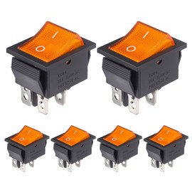 VEXUNGA Toggle Switch Rocker Switch 16A 250VAC 20A 125VAC 4-Pin One Off Switch Yellow Illuminated Switch 4 Pins 2Position Yellow Light Built-in Switch (Pack of 6)