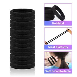 100PCS Hair Ties for Women Girl, Black Seamless Cotton Bands for Thick Thin Hair, Soft Ponytail Holders, No Crease No Damage Hair Elastics Hair Bands (1.6 Inch in Diameter)