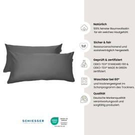 Schiesser Ella Cushion Cover Set, 2-Piece Set, Plain, Satin, 100% Cotton, Oeko-Tex, Zip (Mother of Pearl, 40 x 80 cm)