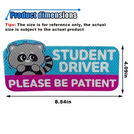 Student Driver Car Magnet, Please Be Patient Reflective Magnetic Sticker, Removable New Driver Magnet Car Bumper Sticker, Cute Cartoon Pattern Safety Warning Sign for New Drivers (Raccoon)