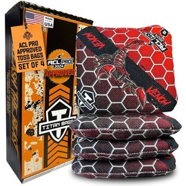 Titan Bags Venom Cornhole Bags - ACL PRO Approved Cornhole Bean Bags for Tournaments, Versatile & Durable Regulation Cornhole Bags Ideal for Indoor/Outdoor Toss Games - Honeycomb, Death Red (4 Pack)