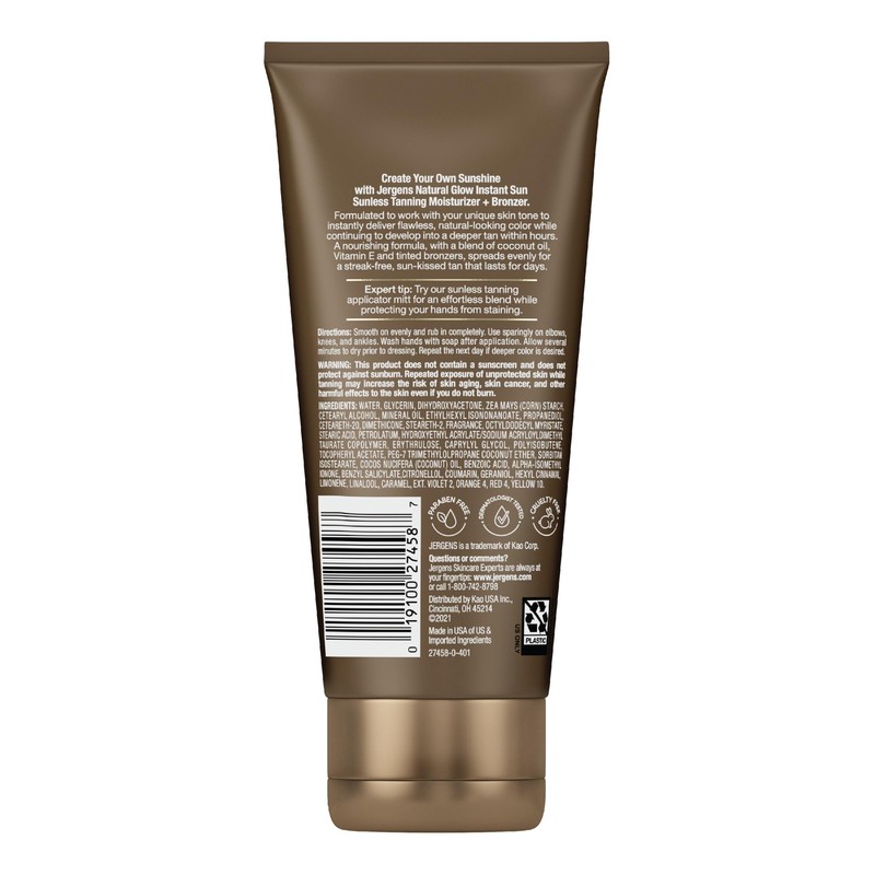 Jergens Natural Glow Instant Sun Tanning Moisturizer + Bronzer, Lightweight