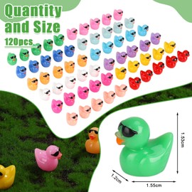 Fuyamp 120Pcs Colorful Mini Resin Ducks with Sunglasses Tiny Yellow Ducks Bulk Small Duck Figures Miniature Dollhouse Ornament DIY Charms for Landscape Aquarium Micro Fairy Garden Decor