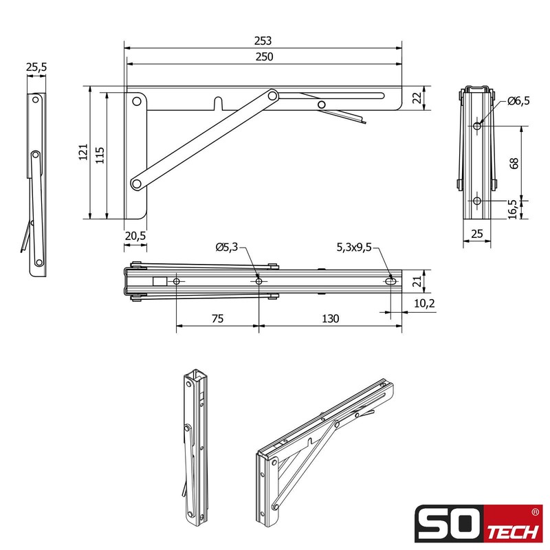 SO-TECH® Heavy Duty Folding Brackets Real Stainless Steel (250 x
