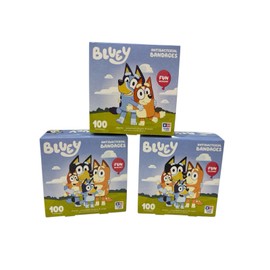 Care Band 3 Boxes of 100 = 300 Bluey Antibacterial Assorted Bandages Square & Strips Bingo