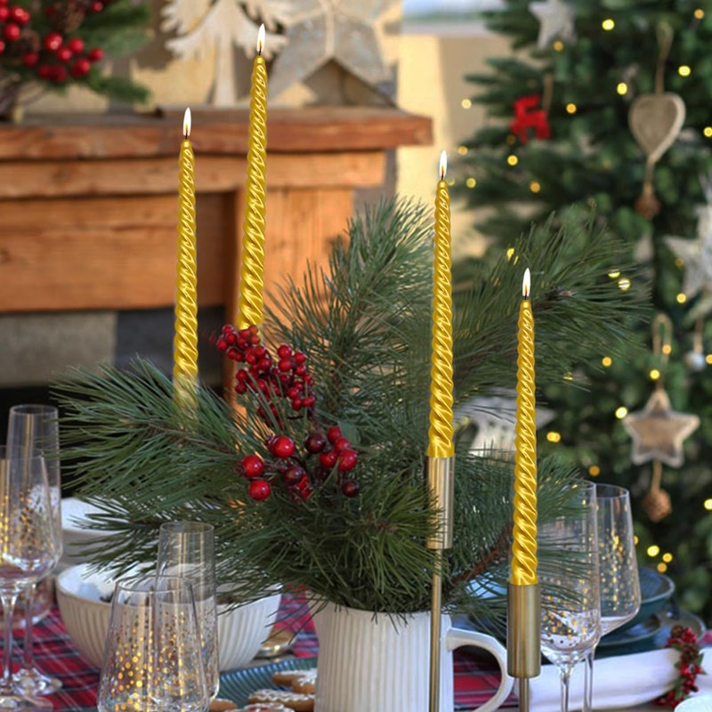 Gedengni Twisted Candlesticks Golden Taper Candle -10inch Gold Tapered Candles