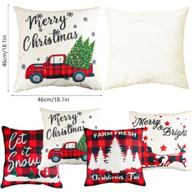 DERAYEE 4-Piece Christmas Cushion Cover Set, Linen Christmas Decoration Cushion Cover, Decorative Cushion, Sofa Cushion, Linen Cushion Covers for Sofa, Couch, Room Place (45 x 45 cm) (Christmas 1)