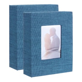sourcing map Photo Album, 4 x 6 Linen Cover Photo Album Small Photo Album Book for 100 Pockets Hold 100 Pictures for Wedding Family Anniversary Engagement Travel, (Blue),2 Pcs