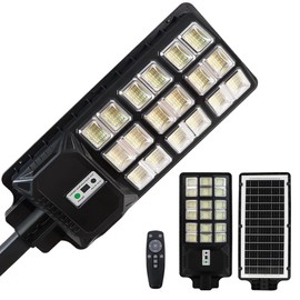 COORHEIX Solar Street Lights Outdoor，Dusk to Dawn Solar Parking Lot Light with Pole, Motion Sensor Security Flood Light for Commercial Yard