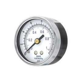 Dry Center Back Mount Pressure Gauge with 2" Dial, 0-15 PSI, 1/8" Male NPT Connection, Chrome Bezel, Brass Internals and Plastic Lens (1)