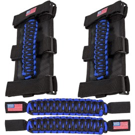 Roll Bar Grab Handles+Headrest Grip Handle for Jeep Wrangler YJ TJ JK JKU JL JLU Sport Sahara Freedom Rubicon Unlimited X Gladiator JT 1955-2023 UTV ATV Premium Paracord US Flag (Blue 4 Pack)