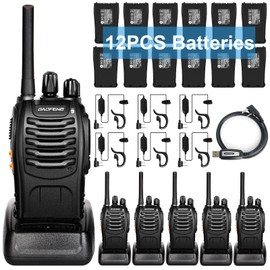 BaoFeng Walkie Talkies for Adults Long Range Rechargeable Walkie-Talkie with 12PCS Batteries & Earpieces with Mic, Portable FRS Two Way Radios for Business Camping Family Kids, Black BF-88A 6Pack