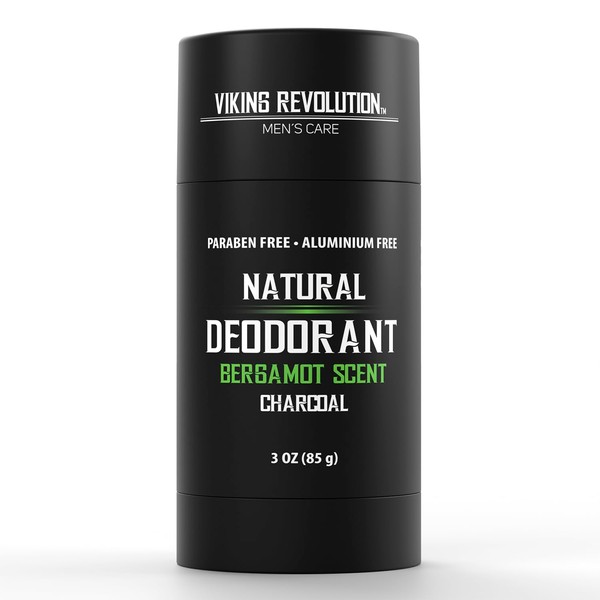 Viking Revolution Bergamot Deodorant for Men - Natural Deodorant for Men Charcoal Deodorant Men with Shea Butter, Coconut Oil, Baking Soda, Beeswax - Mens Deodorant Aluminum Free (2.65oz)