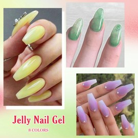 MTSSII Jelly Crystal Gel Nail Polish Set 8 Colors, Soak off UV LED Lamp Gel Nail Polish Set Mermaid Glitter Gel Polish Home Gel Manicure Kit 7 ml/0.24 FL.OZ (SET-8, 8PCS)