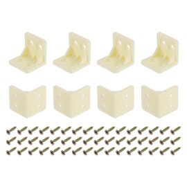 sourcing map 8Pcs 90 Degree Plastic Corner Braces, 27x28x27mm Nylon Shelf Right Angle Brackets with Screws for Cabinets, Cupboards (Beige Yellow)