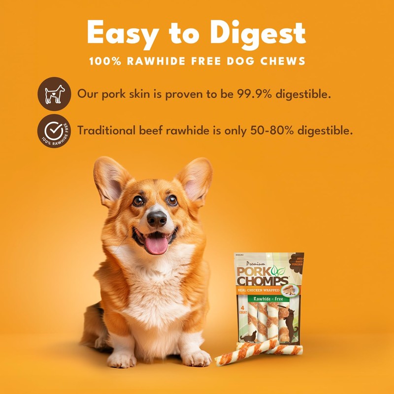 Pork Chomps Baked Pork Skin Dog Chews, 6-inch Twists, Real