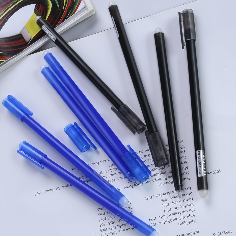Volcanics Erasable-Gel-Pens Fine Point 0.5 mm, Mistakes Dispear, Black and