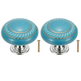 uxcell 2 Pcs Ceramic Cabinet Knobs, 1.4 Inch Round Ceramic Drawer Knob Dresser Pulls with Mounting Screws Knobs Modern Furniture Handles for Kitchen Closet Cupboard, Blue