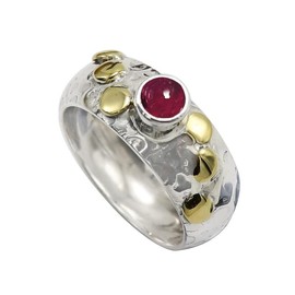 JEWELSTREZORO Cabochon-Granat Edelstein-für Herren und Damen,Geschenkartikel, 925er-Sterling Silber Band Ring Schmuck TSR1071BS_16 (62 (19.7))