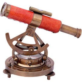 Nautical Antique Finish Brass & Leather Theodolite Navigation Survey Instrument Marine Alidade Compass Telescope