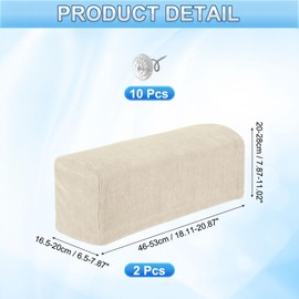 sourcing map 2Pcs Stretch Armrest Covers, Chenille Soft Armchair Slipcovers Couch Recliner Arm Cover with Twist Pins for Chair Sofa Protector, Cream