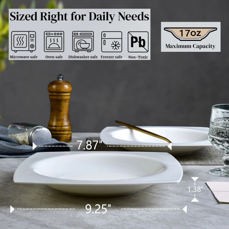 Elegant White Ceramic Kitchen Plate Set for 6 Microwave Safe