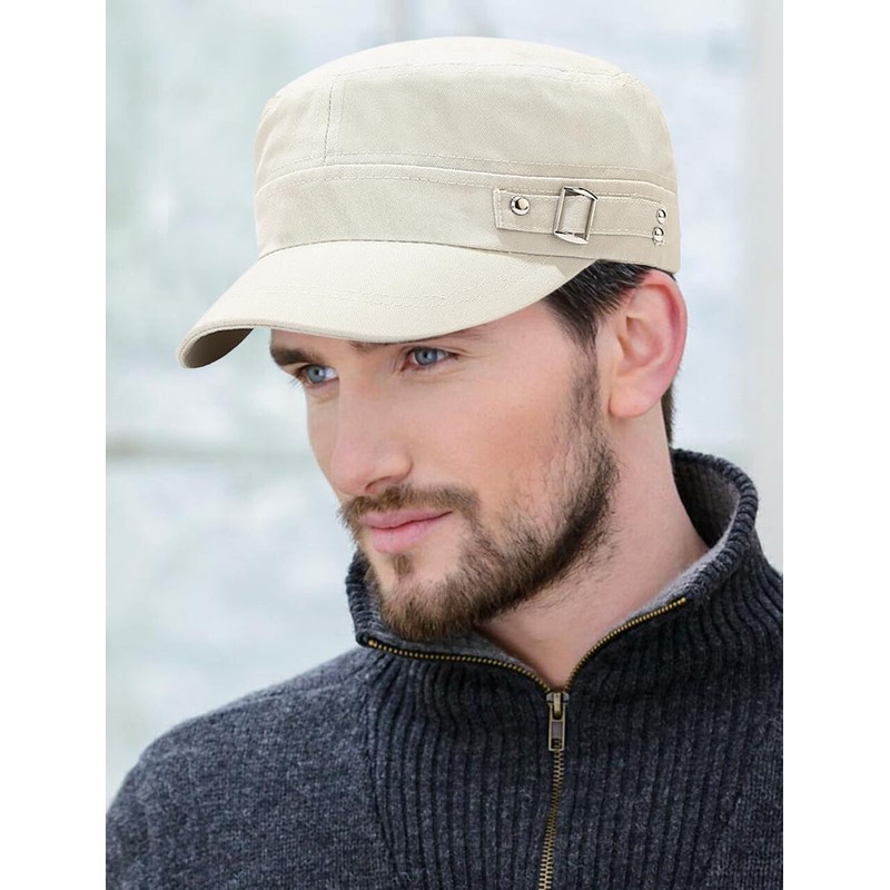 2 Pcs Mens Womens Beige Cadet Army Cap Military Hat