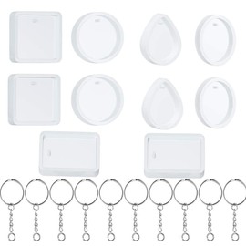 Resin Molds for Keychain, Qtopun Water Drop Shape Round Rectangle Oval Square 10pcs Jewelry Epoxy Silicone Molds with Hole 10 Pcs Keychain for Pendant Eardrop Keychain DIY Craft Making