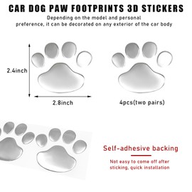 Suvnie 4 PCS Bling Dog Paw Car Decal, Crystal Rhinestone Dog Paw Print Stickers, Auto Bumper Window Laptops Decor Emblem Decal, Sparkly Exterior Car Accessories for Women Girls (Silver)
