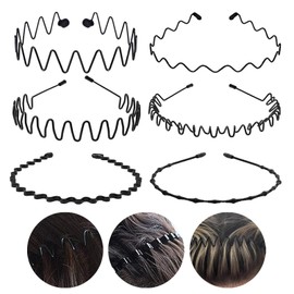 KELUBATU 6Pcs Hair band for Men Metal Hair Hoop, Black Spring Non-Slip Elastic Wave Mens Headband, Unisex Sports Fashion Hairbands for Sports Yoga Makeup Washing
