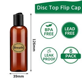 Apstaqeoo 6PC 100ML Plastic Bottles with Disc Top Flip Cap Empty Squeeze Bottle Refillable Travel Container Dispenser with 1 Funnel 6 Label TSA Approved for Liquid Lotion Toiletries Cosmetic（Brown）