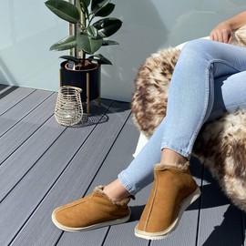 Hollert Leather Sheepskin Slippers Cinderella Fur Shoes Premium Ladies Shoes 100% Merino Sheepskin - Brown - 41 EU