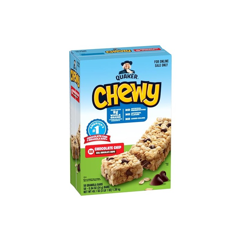 Quaker Chewy Granola Bars, Chocolate Chip, 58 Count - Packaging