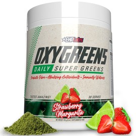 EHP Labs OxyGreens Super Greens - Superalimento en polvo de espirulina y clorella, jugo verde en polvo y suplementos de verduras con fibra prebiótica 