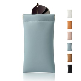 MEIBOOCH Squeeze Top Sunglass Case, New Organosilicon Soft Leather Eyeglass Glass Case Travel Large Sunglasses Pouch (No phrase printed, Blue)