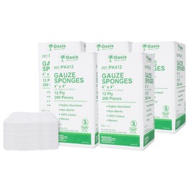4 x 4 inch Gauze Sponges, 100% Cotton, 12-Ply Woven Non-Sterile Gauze, 1000 Pc (5 Packs of 200)