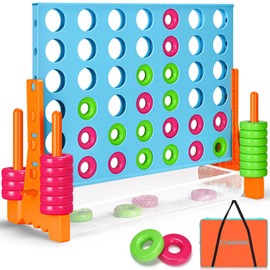 GADFISH Giant 4 in A Row - 2.6FT Tall Outdoor Connect Four Perfect for Indoor & Outdoor Use, 4-to-Score Giant Game Set for Kids & Adults, with 42 Jumbo Rings & Quick-Release Slider (Blue & Orange)