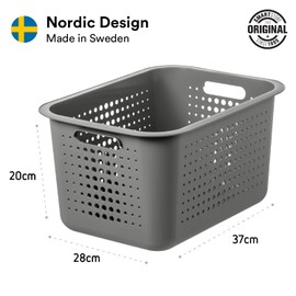 SmartStore 13L Recycled Plastic Storage Basket with handles - Taupe - Stackable and Nestable - 10 Year Guarantee - BPA Free - Medium basket - L37 x W28 x H20 cm