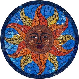 Mosaic Sun Face Plaque 16 Inch Diameter, Blue